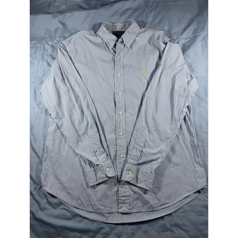 Ralph Lauren Men's Blue & White Striped Long Sleeve Button Up Shirt Size XL
